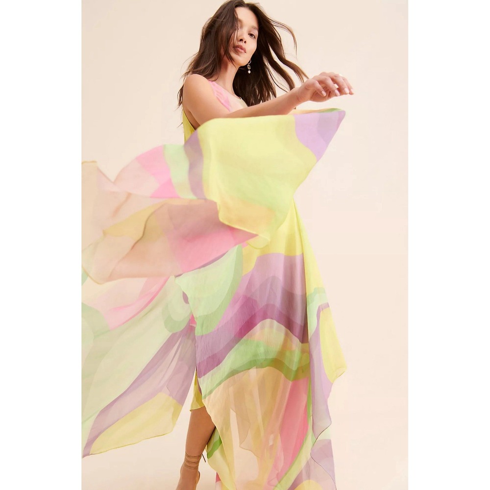 Siddhartha Bansal Organza Tiered Printed Midi Dress XS
